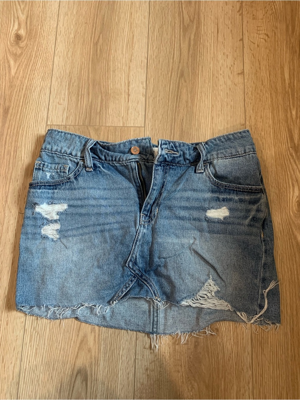 Hollister Distressed Denim Mini Skirt - Light Blue